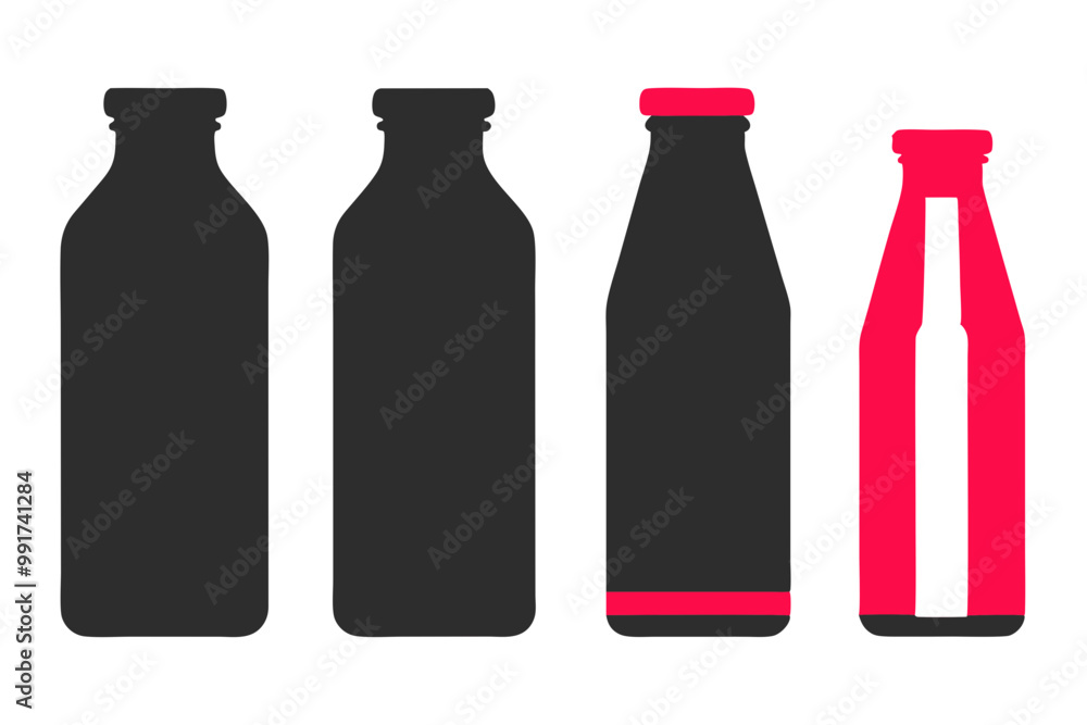 A clean set of blank vector bottles, including plastic and glass containers with caps, isolated on white A clean set of blank vector bottles, including plastic and glass containers with caps, isolated on white