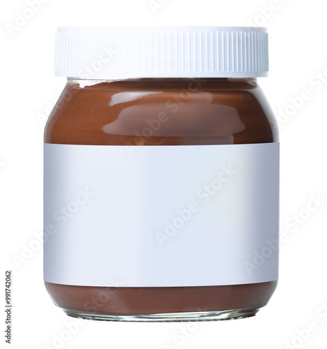 Jar chocolate hazelnut paste isolation