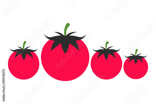 Red ripe tomato in flat style isolated on white background. Vector illustration