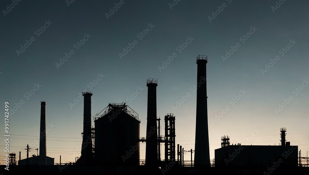 Minimalist factory silhouette against a clear sky. Minimalist factory silhouette against a clear sky.