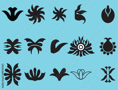 Fifteen Black Color Editable Abstract Business Logos - Different Cool Color Designs and Illustrations for Companies - Organizations - Associations - Foundations etc.