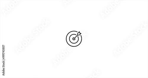 Darts, Target keywords button icon animation 4K on white background. Goal symbol. Simple target with arrow. Hitting the bullseye icon line style.