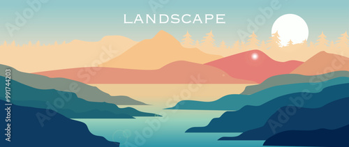 Vector illustration. Leisure and travel concept. An incredible landscape of nature. Banners for books, social networks, wallpapers, notebooks, pictures for design, educational books.