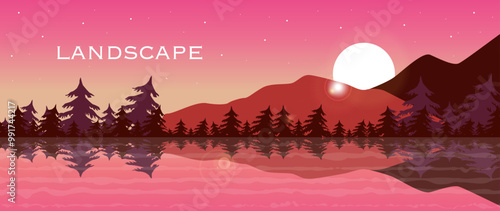 Vector illustration. Leisure and travel concept. An incredible landscape of nature. Banners for books, social networks, wallpapers, notebooks, pictures for design, educational books.