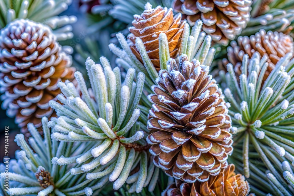 Close-up of frost-covered pine cones in winter Close-up of frost-covered pine cones in winter