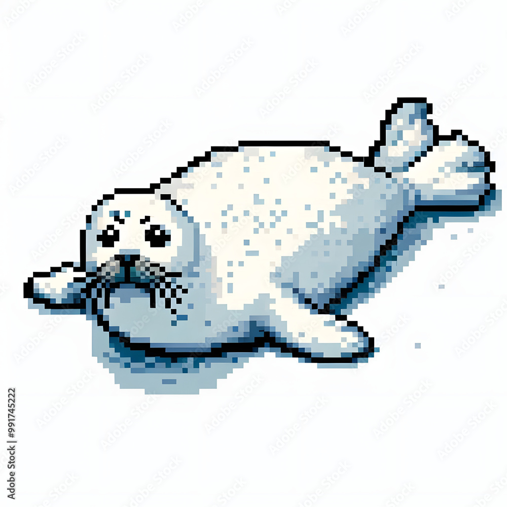흰 배경, 하프물범, 픽셀아트 (White background, half seal, pixel art) 흰 배경, 하프물범, 픽셀아트 (White background, half seal, pixel art)