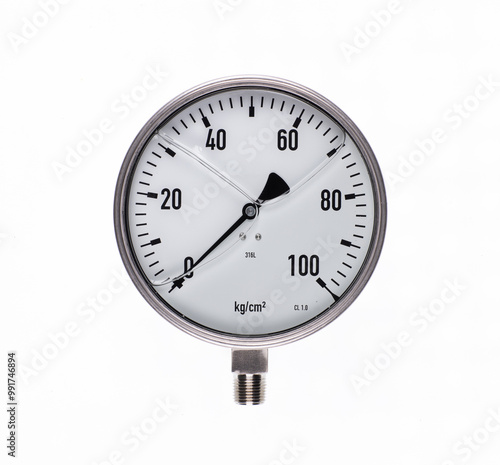 industrial circular
pressure gauge isolated on white background photo