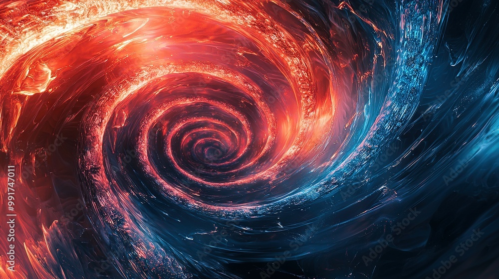  A colorful spiral on black background with a central red-blue swirl