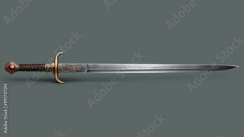 Realistic vector illustration of medieval knight sword, antique, historic