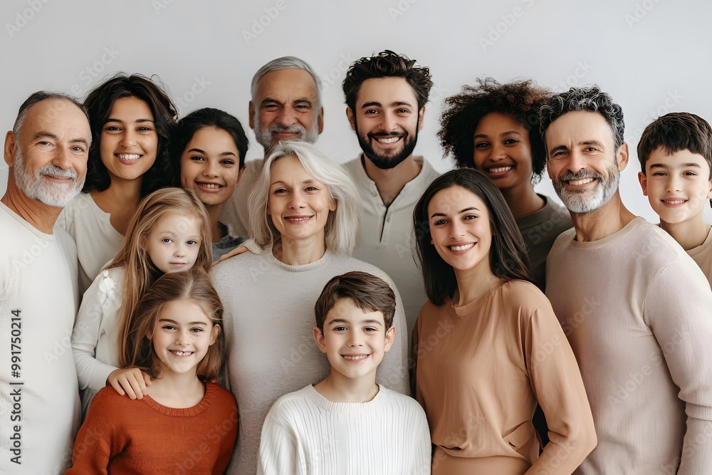 Smiling group of people of various ages and body types, cultural diversity, natural background Smiling group of people of various ages and body types, cultural diversity, natural background