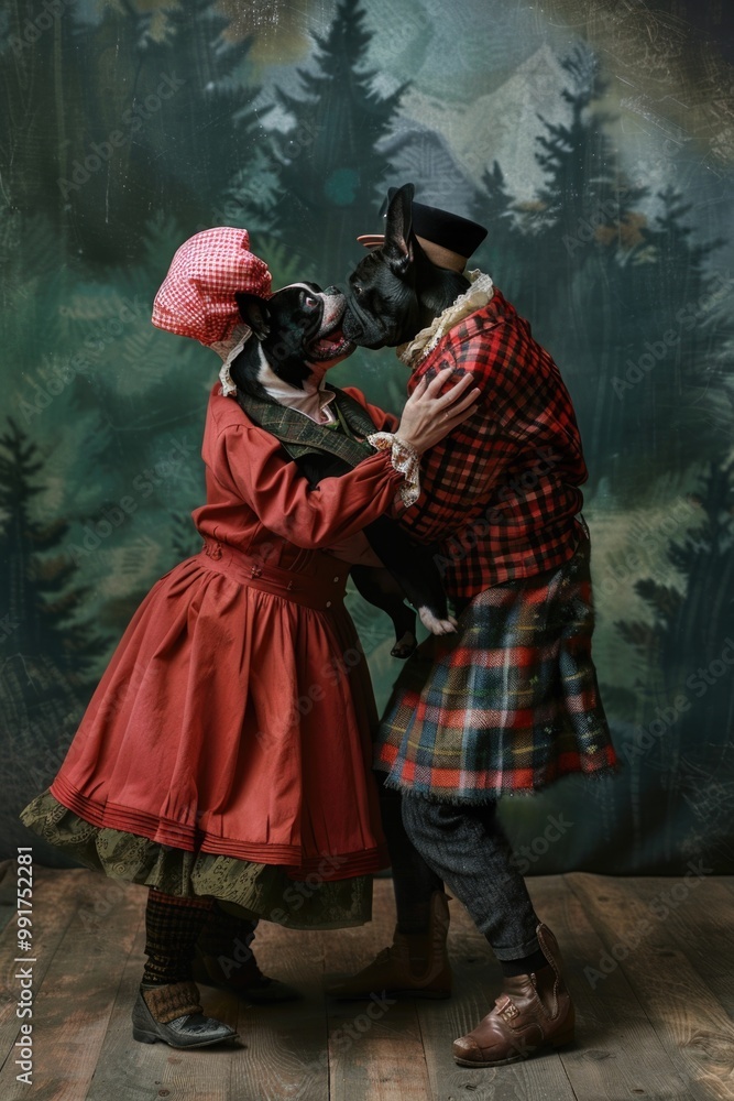 A romantic moment between two people and their canine friend A romantic moment between two people and their canine friend