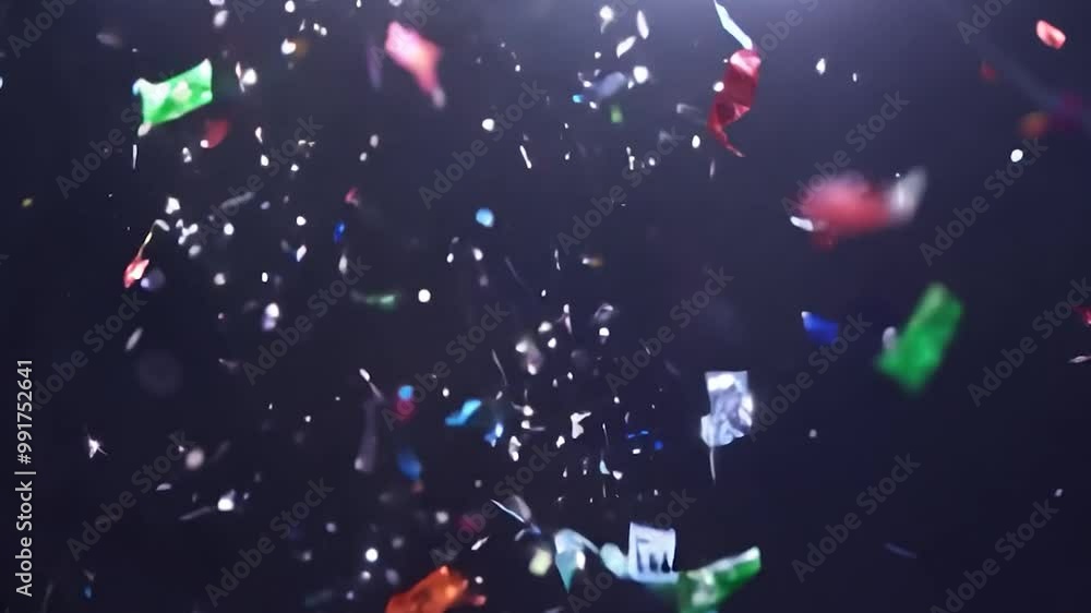 Multicolored confetti falling slowly on a black background. Perfect for party, celebration, birthday, event, holiday, new year, achievement, anniversary, carnival, or festive themed projects Multicolored confetti falling slowly on a black background. Perfect for party, celebration, birthday, event, holiday, new year, achievement, anniversary, carnival, or festive themed projects