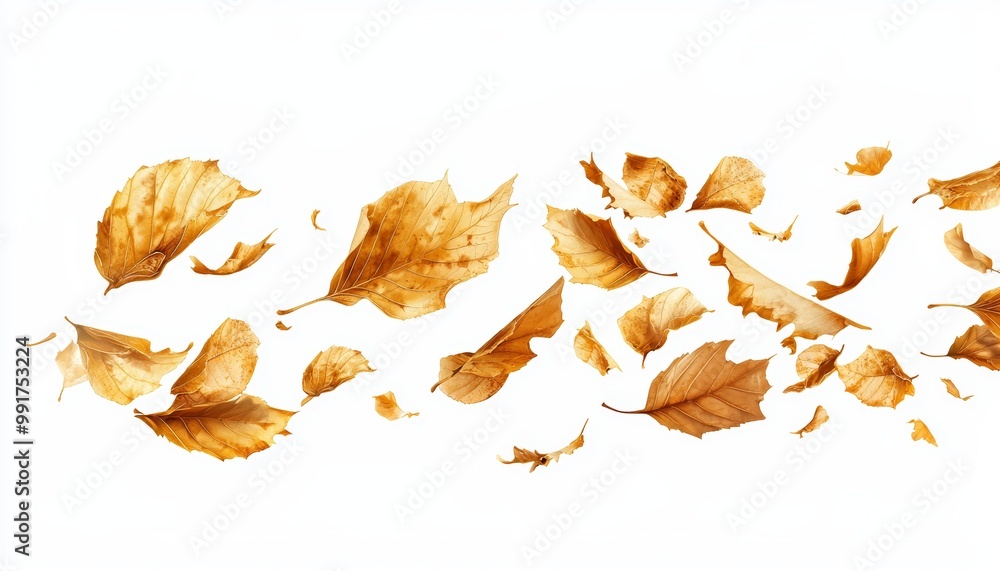 Golden leaves drifting gently to the ground in an autumn forest Golden leaves drifting gently to the ground in an autumn forest