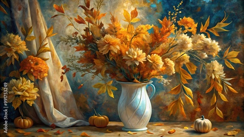 still life with leaves