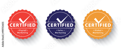 Certified circle Badge Design. Certify Badge Design template. Certified badge logo design.