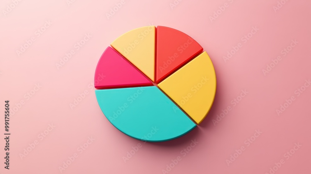 Fototapeta premium Modern Geometric Pie Chart Illustration with Vibrant Minimalistic Segments on Pastel Background
