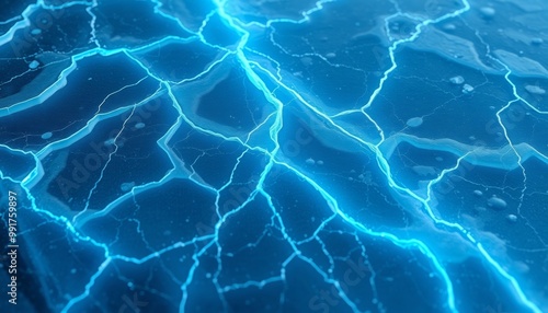 Frozen, jagged ice with glowing blue lines for desktop customization