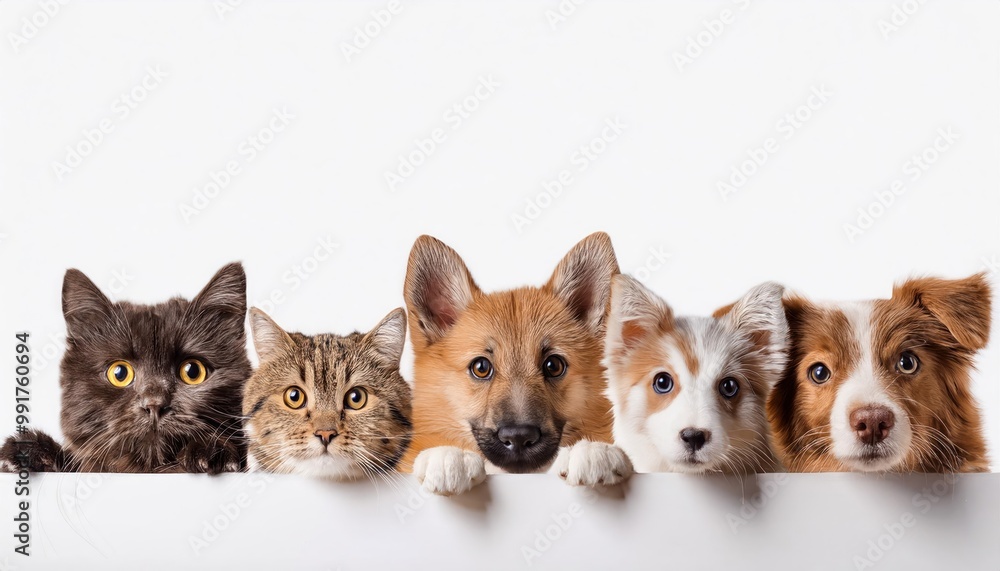 Cats and Dogs Peeking Over White Web Banner Cats and Dogs Peeking Over White Web Banner