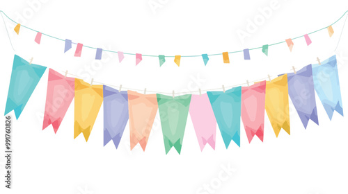 Garland of Hanging Flags Multicolored Collection Isolated on white background Vector Illustration