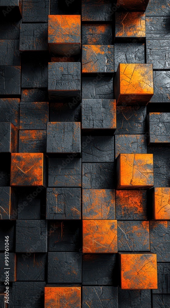Dark textured geometric blocks wallpaper with orange highlights for a bold and modern mobile phone background Dark textured geometric blocks wallpaper with orange highlights for a bold and modern mobile phone background
