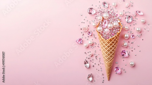  Pink cone w/ pearls & pink background