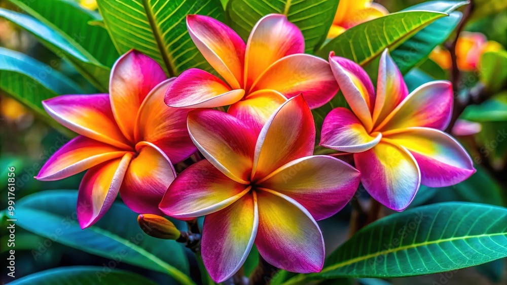 Beautiful frangipani flower in full bloom showcasing vibrant colors and delicate petals in nature Beautiful frangipani flower in full bloom showcasing vibrant colors and delicate petals in nature