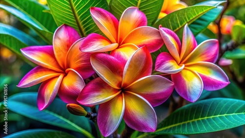 Beautiful frangipani flower in full bloom showcasing vibrant colors and delicate petals in nature