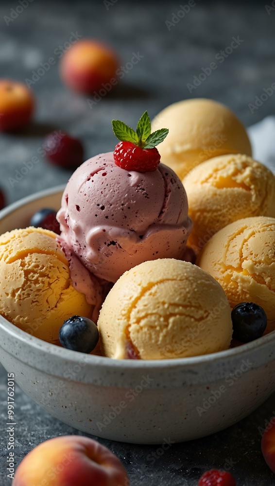 Peach and berry ice cream, delicious and refreshing. Peach and berry ice cream, delicious and refreshing.