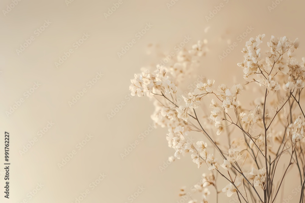 Soft Ivory Background with Delicate Dried Flowers Soft Ivory Background with Delicate Dried Flowers