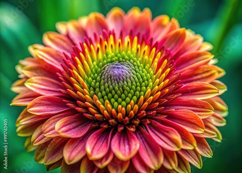 Captivating Close-Up of a Beautifully Textured Rode Wond Flower in Natural Light on Green Background photo