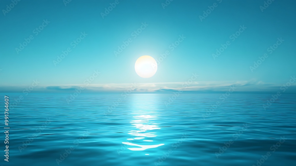 A serene sunrise over a calm ocean. A serene sunrise over a calm ocean.