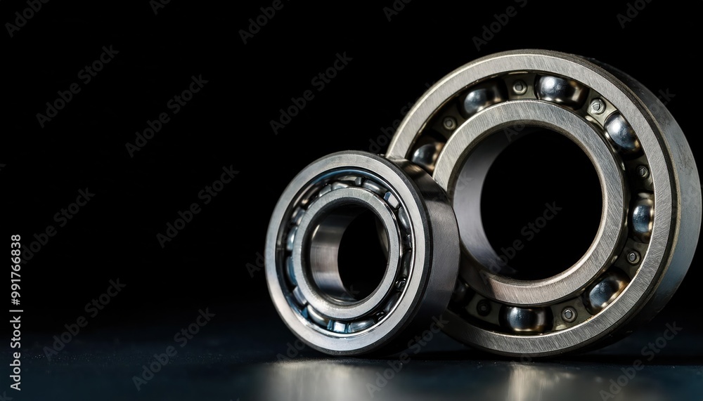 Close up shot of roller bearings set against a black backdrop purposely left empty to spark Close up shot of roller bearings set against a black backdrop purposely left empty to spark