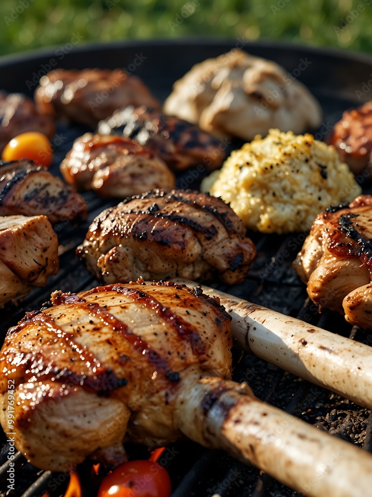 Pork, lamb, and chicken cooked on a charcoal grill, Cypriot-style. Pork, lamb, and chicken cooked on a charcoal grill, Cypriot-style.