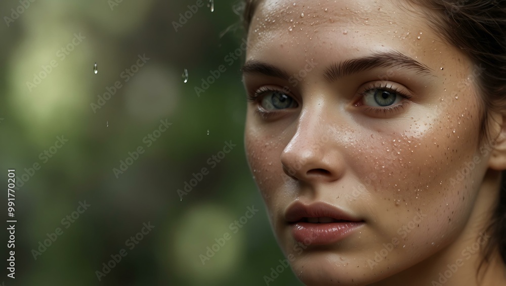Portrait of a natural woman with dewy skin. Portrait of a natural woman with dewy skin.