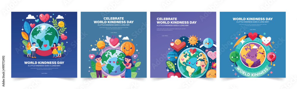 Obraz premium World kindness day social media post banner poster template. World Kindness Day background with beautiful flat illustration design.