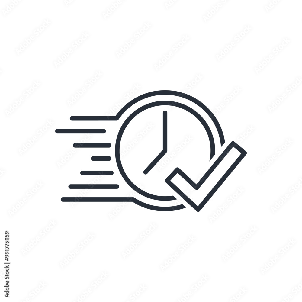 Success clock time management, correct moment for action. Vector linear icon isolated on white background. Success clock time management, correct moment for action. Vector linear icon isolated on white background.