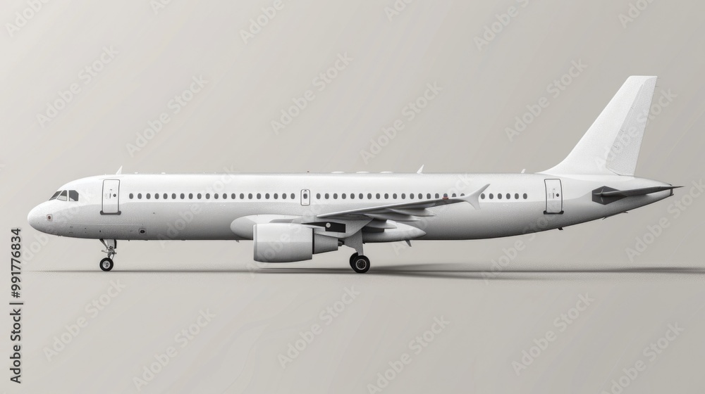 A commercial airliner parked on the tarmac, ready for takeoff or landing A commercial airliner parked on the tarmac, ready for takeoff or landing