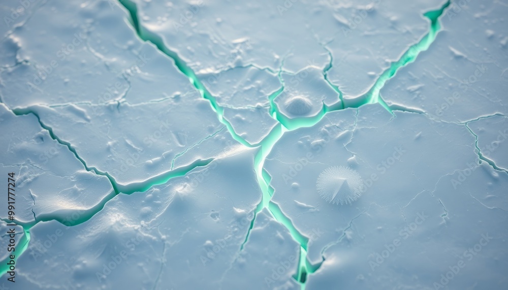 Naklejka premium Cold Icy Surface with Jagged Cracks, Abstract and Ethereal Design