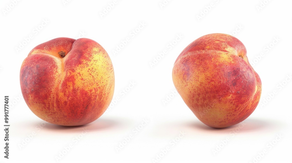 Two ripe peaches sit together on a surface, showcasing their vibrant orange color and natural beauty Two ripe peaches sit together on a surface, showcasing their vibrant orange color and natural beauty