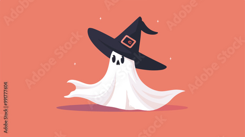 Ghost in Witch Hat Cute Smiling Spirit Flying