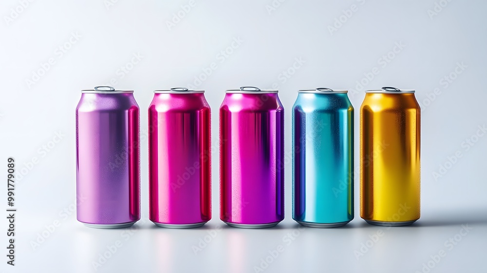 Colorful energy drinks in sleek cans on a white background Colorful energy drinks in sleek cans on a white background