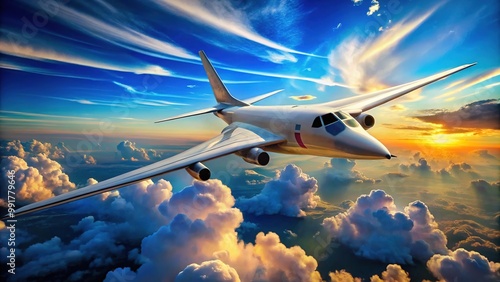 Majestic Tu-160 Bomber in Flight Above a Cloudy Sky Showcasing Aerodynamic Design and Power photo