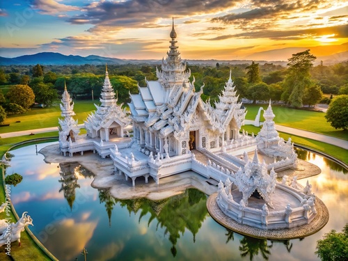 Majestic Wat Rong Khun Temple in Thailand: Exquisite White Architecture and Intricate Sculptures photo