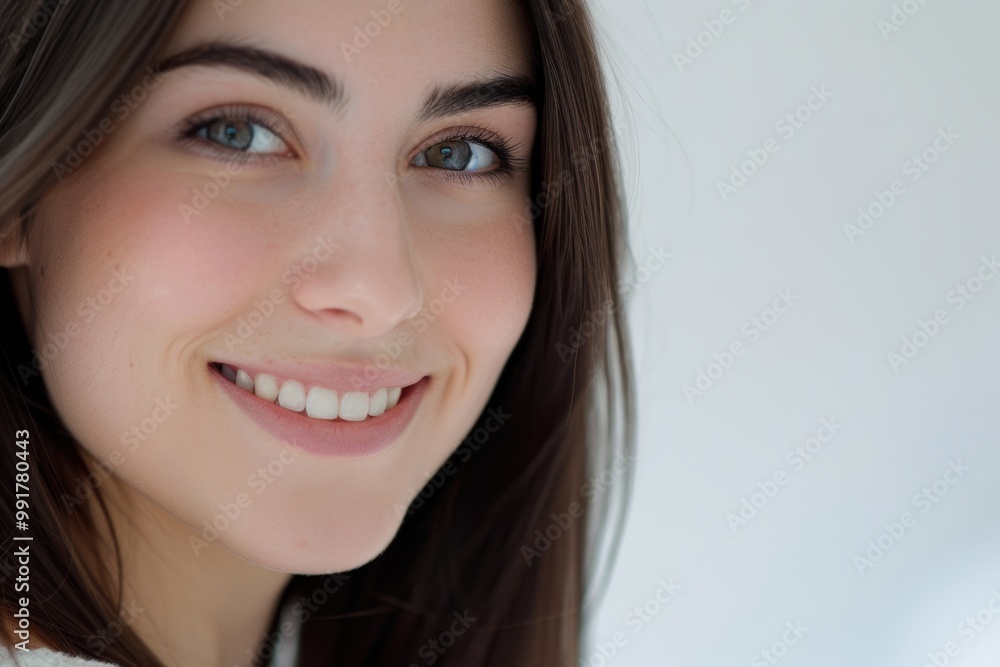 Elegant woman with dark brown hair, posing on a clean white background, stylish Elegant woman with dark brown hair, posing on a clean white background, stylish