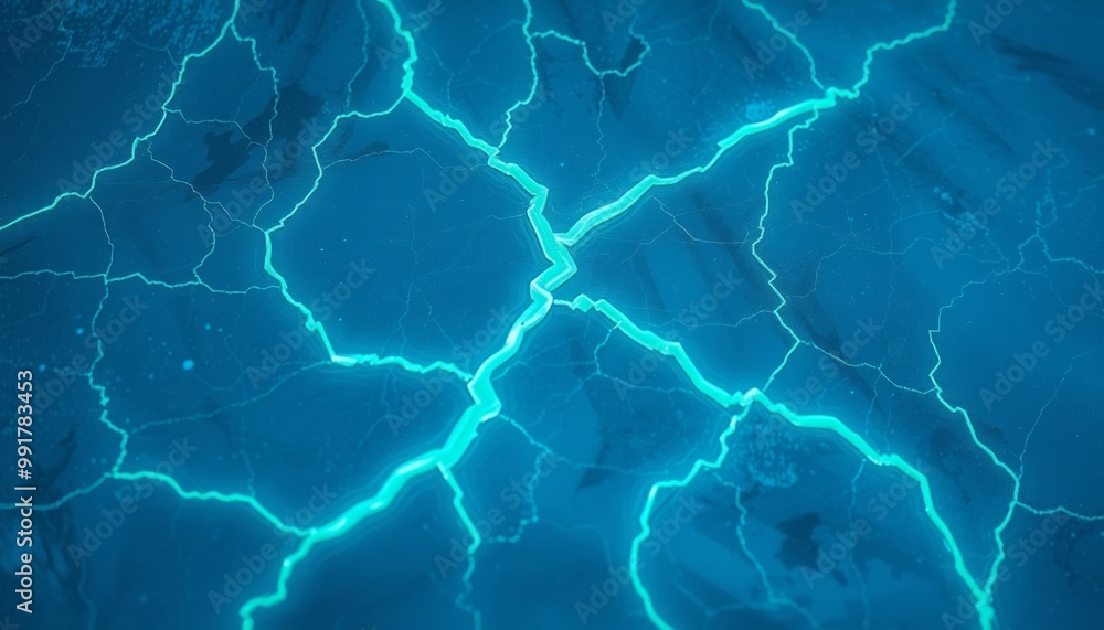 Jagged Cold Ice with Eerie Glowing Blue Cracks, Abstract Aesthetic Jagged Cold Ice with Eerie Glowing Blue Cracks, Abstract Aesthetic