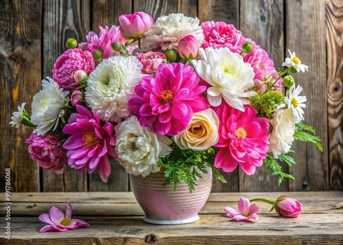 Wallpaper Mural Soft Pink and White Floral Arrangement on Rustic Wooden Background for Elegant Decor Inspiration Torontodigital.ca