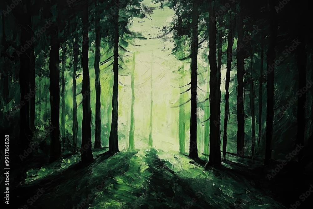 Fototapeta premium Dark forest in black and green colors