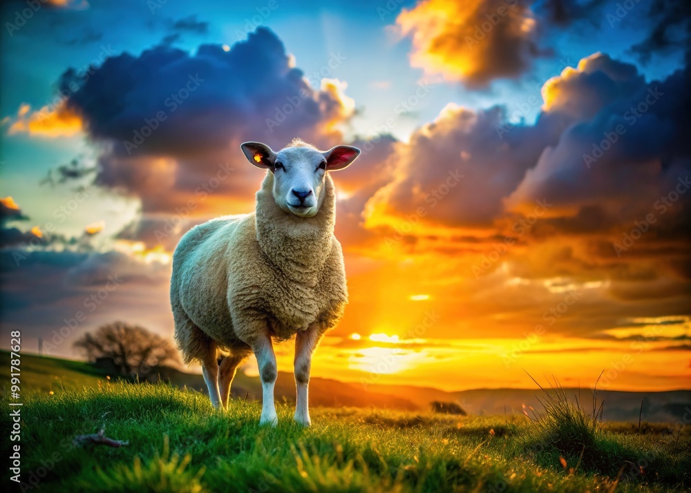 Fototapeta premium Symbol of a Sheep Representing Peace, Innocence, and Nature in a Serene Pastoral Landscape