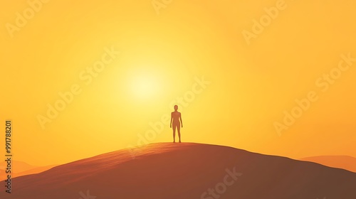 A lone figure stands on a hilltop, silhouetted against the setting sun, symbolizing hope, resilience, and a new beginning.