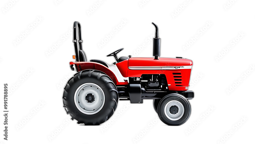 modern red tractor wheels white background